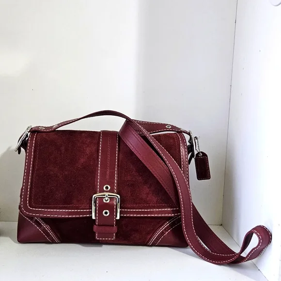 Like New!Coach Suede Burgundy Leather Crossbody bag - Picture 1 of 11